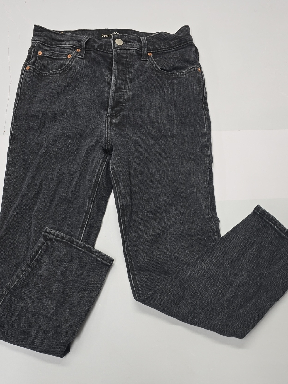 Denim Forum Men's Washed‎ Black Straight Jeans